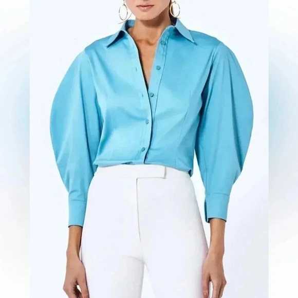 Alexis Brooks Long Puff-sleeved shirt in Cerulean- Size M; New with Tags - Picture 5 of 13